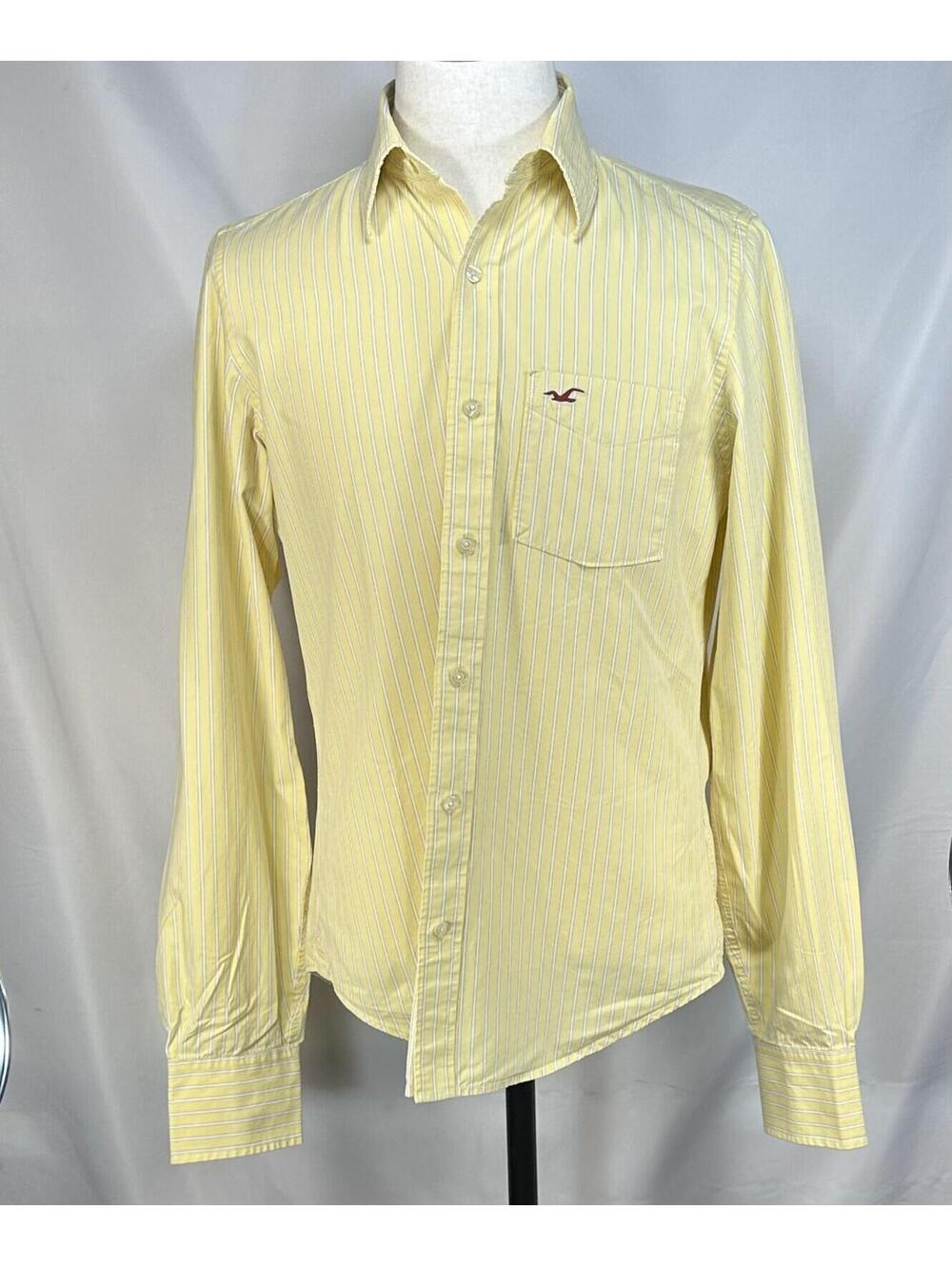 Hollister 100% Cotton Striped Button Up Shirt Yellow Mens M
